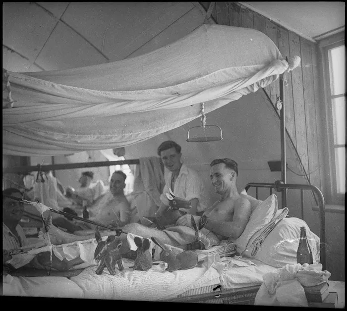 A S Stewart with leather toys he made in occupational therapy at 2 NZGH Kantara, Egypt - Photograph taken by George Kaye