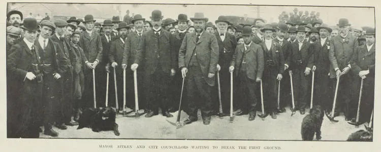 Mayor Aitken and city councillors waiting to break the first ground