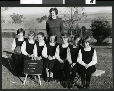 Image: Washdyke School B netball team and their coach/teacher, 1967