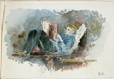 Image: Hodgkins, Isabel Jane, 1867-1950 :[Boy reading. 188-]