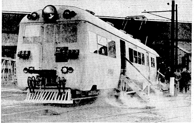 The electric locomotive built by the English Electric Company at Preston, Lancashire, for the IVellington-Johnsonvilie line : The. photograph was taken when-the locomotive was- being.inspected by- the High Commissioner,-Mr^ W, J.i Jordan,; on December '13.v Others are ■■, . ... . . •'• • tarbe'built in New< Zealand. ' ..... (Evening Post, 04 January 1938)