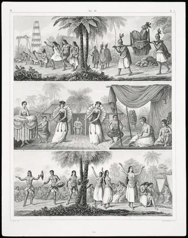 Image: Artist unknown :[New Zealand and Pacific peoples; vertical triptych]. G Heck dir.t; Henry Winkles sculpt. IV. B. 5, Taf. 38 [page] 511. [ca 1849-1860]