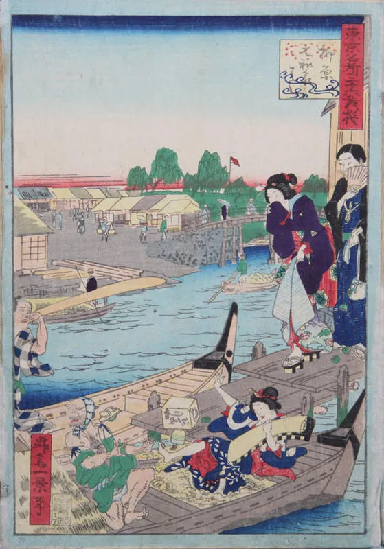 A woman falls from a jetty into a pile of refuse in a boat.