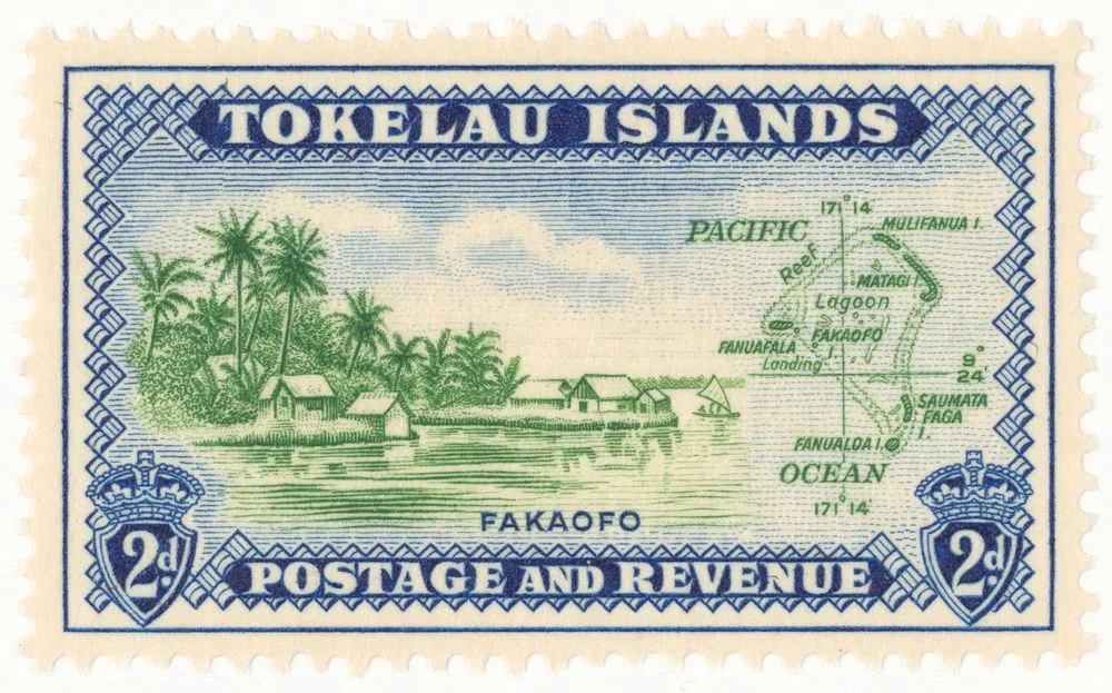 Issued two penny Tokelau 'Fakaofo and Map' stamp