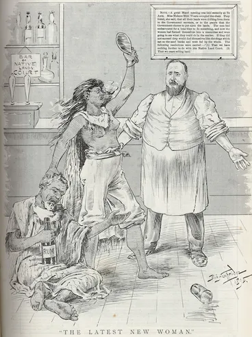 Image: Hawbridge, Bob, fl 1890s:The Latest New Woman. New Zealand Graphic, 9 February 1895. p. 131.