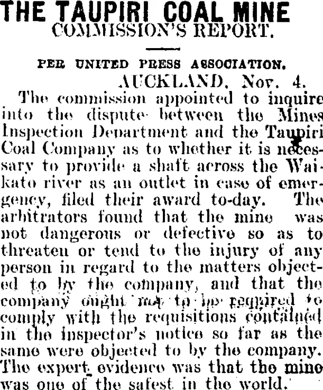 THE TAUPIRI COAL MINE (Mataura Ensign 4-11-1907)