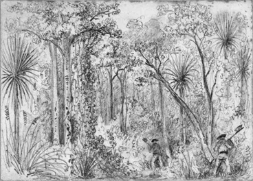 Image: Swainson, William, 1789-1855 : [Clearing bush, ca 1845]. Drawings & Prints Collection, Reference No. E-295-q-045 Alexander Turnbull Library, Wellington, New Zealand