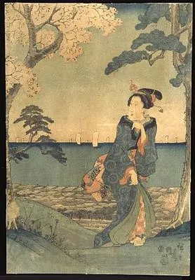Lady walking in Kami Shiba (a street in Edo)