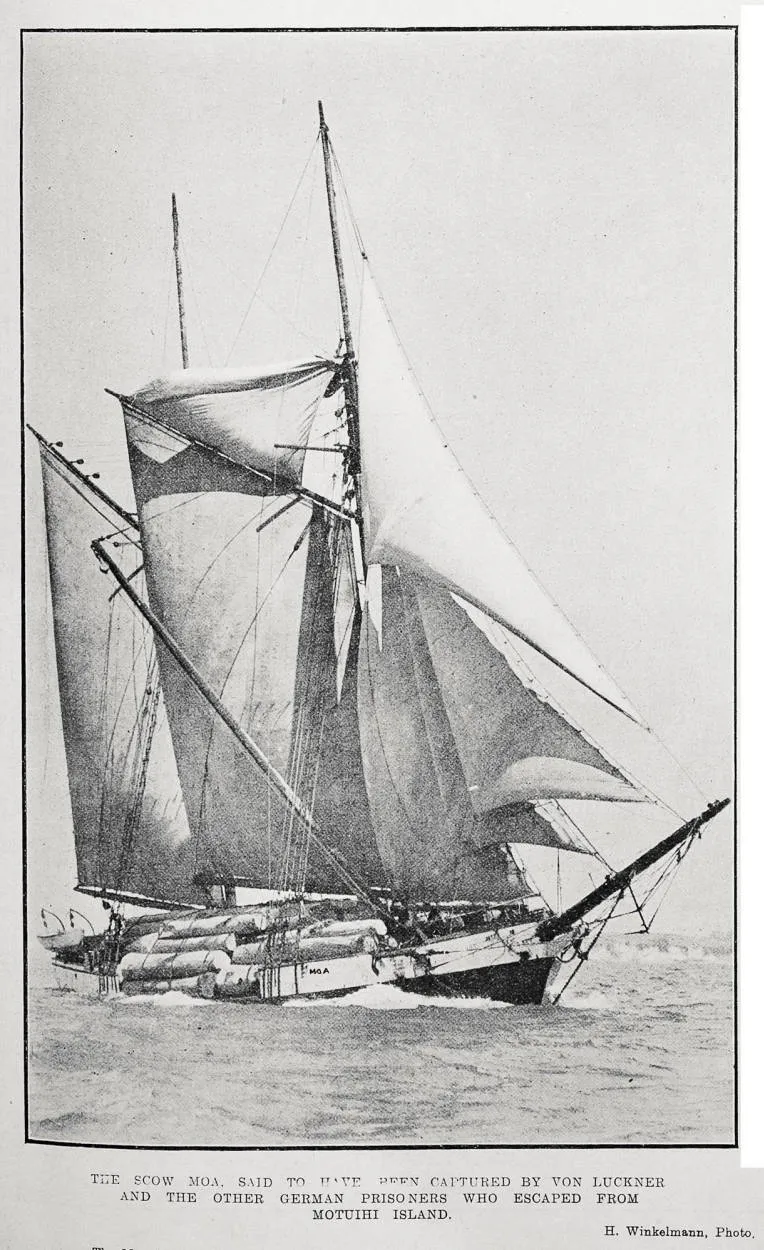 The scow Moa, said to have been captured by von Luckner and the other German prisoners who escaped from Motuihi Island