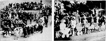 Image: SvenlDß-foat". I'rioto. NEW;PLAY AREA FOR ISLAND BAY SCHOOL.—On Saturday afternoon Mr.J.O. Shorland, in the absence of the. Minister, of Education, the Hon. 11. Atmore, officially opened the new play area for childen attending Island Bay School. The picture on the left shows Mr. Shorland speaking at the opening ceremony, in.the' presence of members of the Wellington Education Board, the School Com- ; . mittee, and parents. The photograph on the right shoivs a portion of the decorated parade. , . , '.■•.'. :- ''' \ (Evening Post, 14 April 1930)