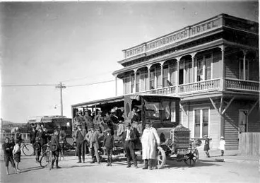 Buses for races, parked outside Martinborough Hotel Image: Buses for races, parked outside Martinborough Hotel