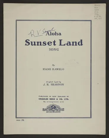 Image: Aloha sunset land / Ioane Kawelo ; English lyric by J.R. Shannon.