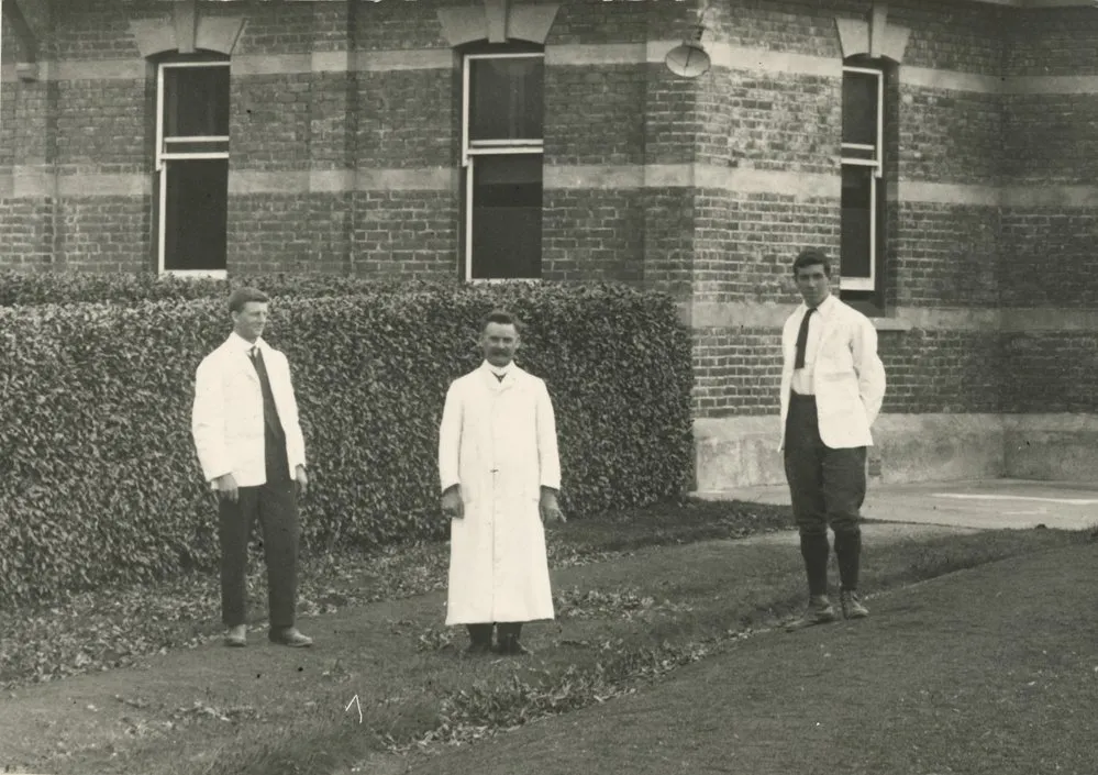 Wallaceville Research Centre staff, 1914; Fred Smith, John Kerrigan (District Superintendent), C S M Hopkirk.