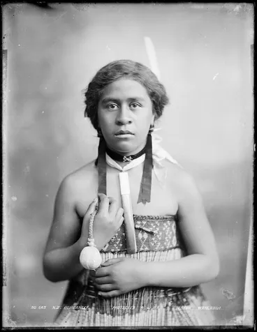 Image: Unidentified Maori girl with a poi, Wanganui region - Photograph taken by Frank J Denton
