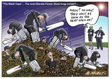 Image: "The Black Caps" ... the next Ellerslie Flower Show fungi exhibit?... "Magic? No way! They wilt as soon as the heat goes on!" 11 March 2010