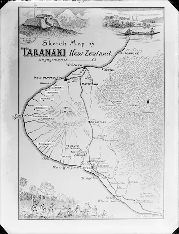 Image: Photograph of a map of Taranaki showing sites of engagement during the New Zealand wars