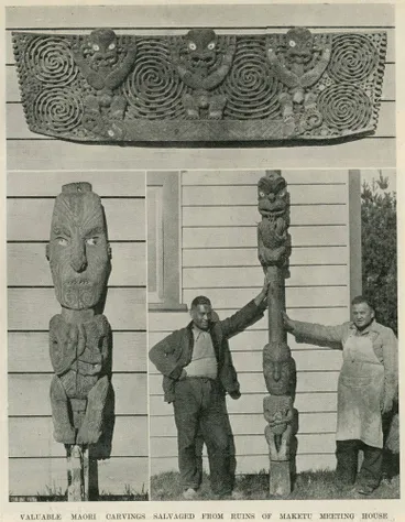 Image: Valuable Māori carvings salvaged from ruins of Maketu meeting house