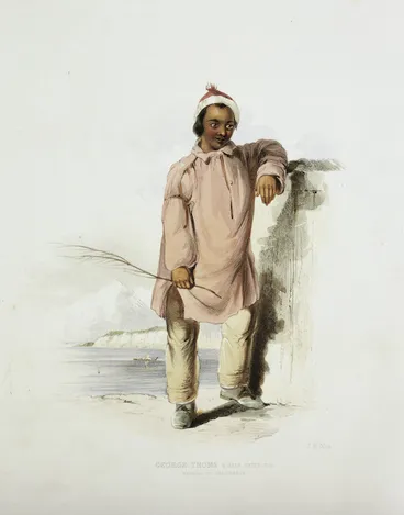 Image: Angas, George French 1822-1886 :George Thoms, a half caste boy, nephew of Rauparaha. George French Angas [delt]; J. W. Giles [lith]. Plate 12, right-hand side. 1847.