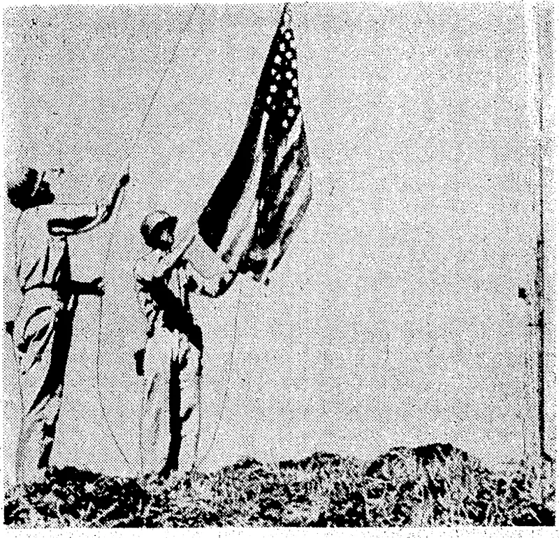 Raising the Slats and Stripes in the Solomons following victory 6Ver the Japanese by the American Maunes' in-theirifwU big Pacific (Evening Post, 15 August 1945)