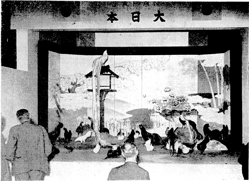 Many varieties of stuffed Japanese fowls were recently exhibited at the Veno Science Museum, Tokio, before being sent to the-United States to be exhibited at the International Fowl Exhibition, held at Cleveland, Ohio. The central attraction-of this fine display 4s the long-tailed cock from the province of KochL (Evening Post, 25 August 1939)