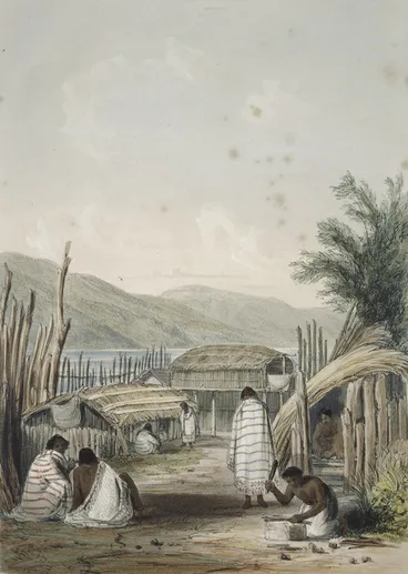 Image: Smith, William Mein 1799-1869 :Courtyard in Pipitea Pa at Wellington. Drawn in 1842 by Captain William Mein Smith, R. A. Day & Haghe. London, Smith, Elder [1845]