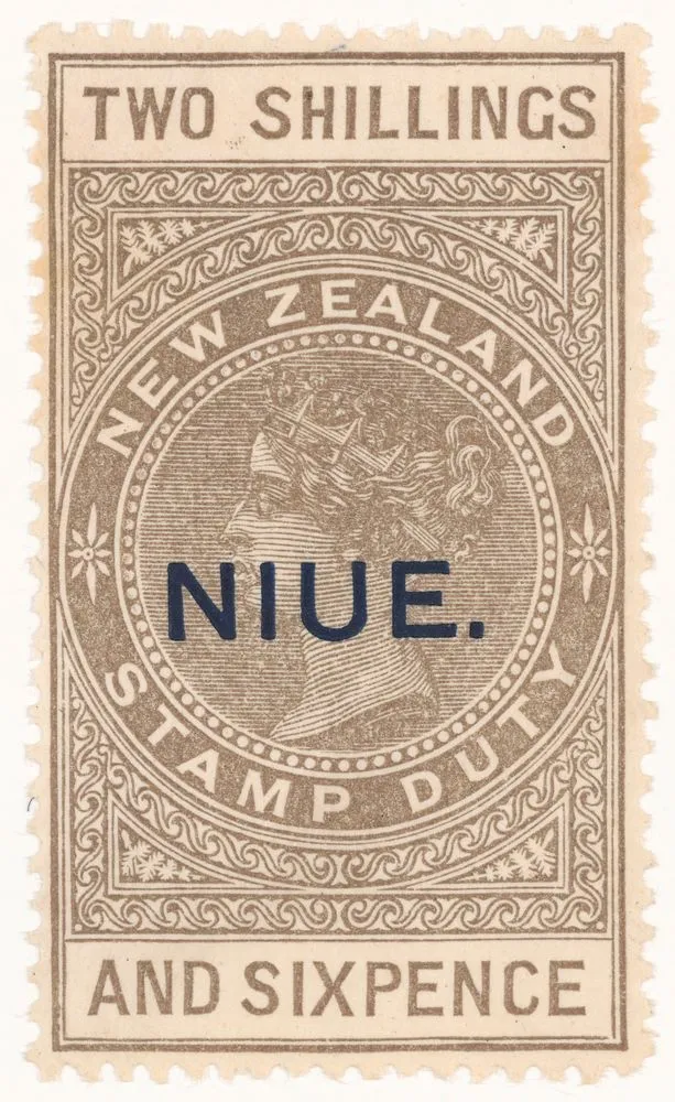 Issued two shillings and sixpence 'Queen Victoria' duty stamp overprinted with 'NIUE.'