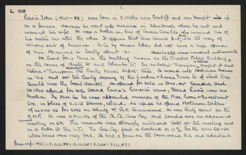 Macdonald Dictionary Record: John Lewis