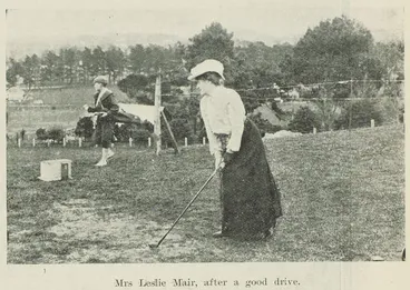 Image: Mrs Leslie Mair, after a good drive.
