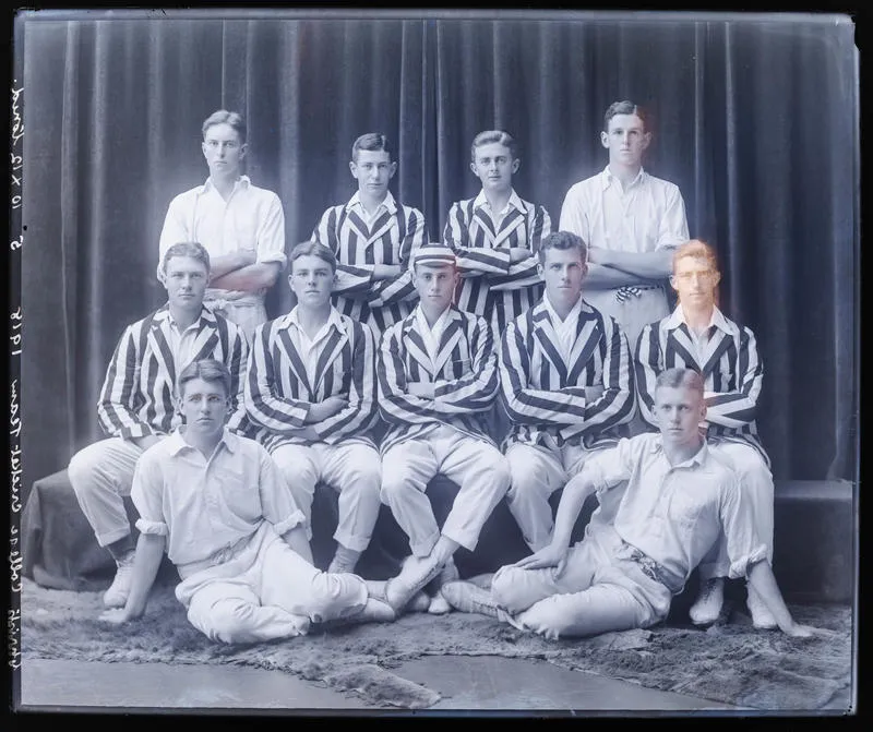 Glass Plate Negative: Christ's College, Cricket Team, 1918