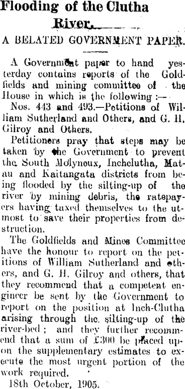 Image: Flooding of the Clutha River. (Clutha Leader 9-2-1906)