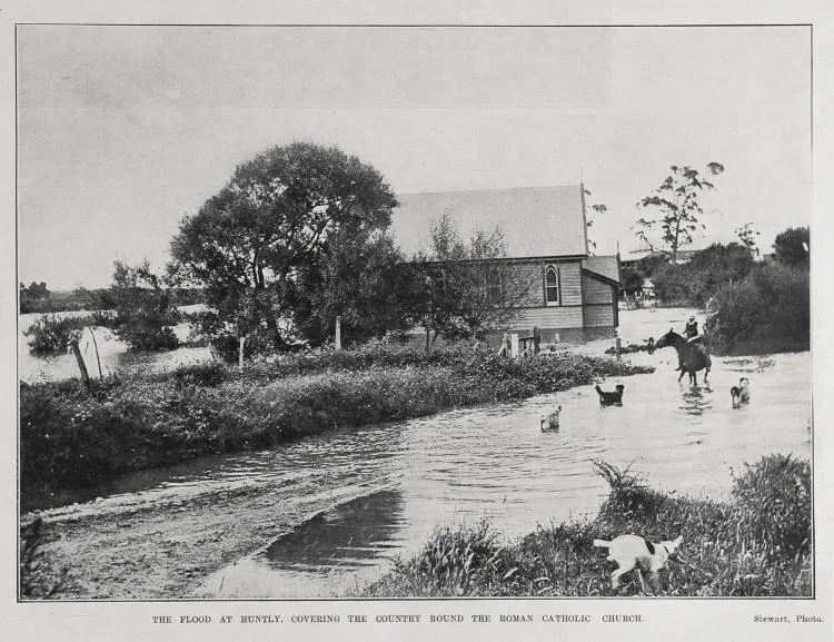 THE FLOOD AT HUNTLY, COVERRING THE CUNTRY ROUND THE ROMAN CATHOLIC CHURCH