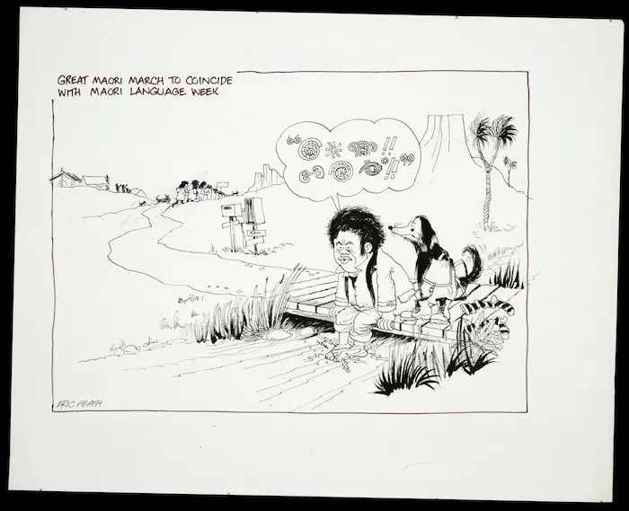 Heath, Eric Walmsley, 1923- :Great Maori march to coincide with Maori Language Week. "*%##!!**!!" 15 September, 1975.