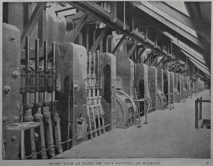 Stamp room at Waihi G.M. Co's battery at Waikino