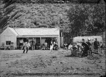 Image: Powhiri for Governor Sir William Jervois, Lady Jervois, and party, at Kawhia, by chiefs of Ngati Hikairo, and Tetahi Rahi and Tiki Taimana