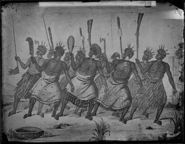Image: Watercolour created circa 1850s, by unidentified artist, depicting Maori haka