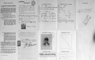 Image: Photograph of Katherine Mansfield's passport, with description of bearer