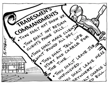 Image: Nisbet, Al, 1958- :Tradesmen's Commandments. Christchurch Press, 22 December 2003.