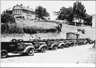 Fleet of trucks at Garden Place Hill. Image: Fleet of trucks at Garden Place Hill.