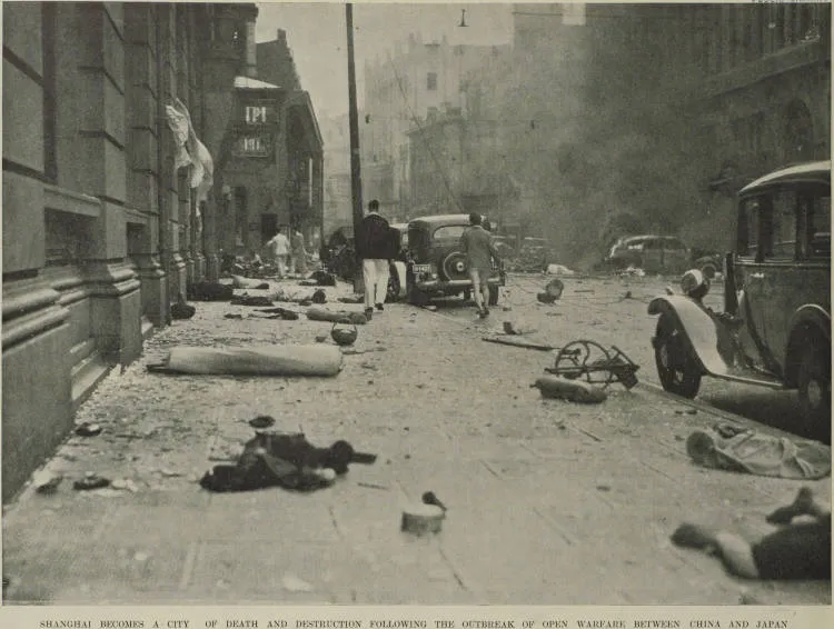 Shanghai becomes a city of death and destruction following the outbreak of open warfare between China and Japan