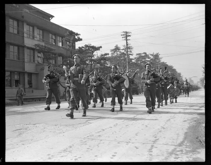 22 Battalion pipe band, Kure, Japan