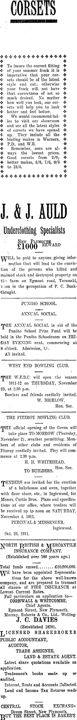 Page 1 Advertisements Column 5 (Taranaki Daily News 1-11-1911)