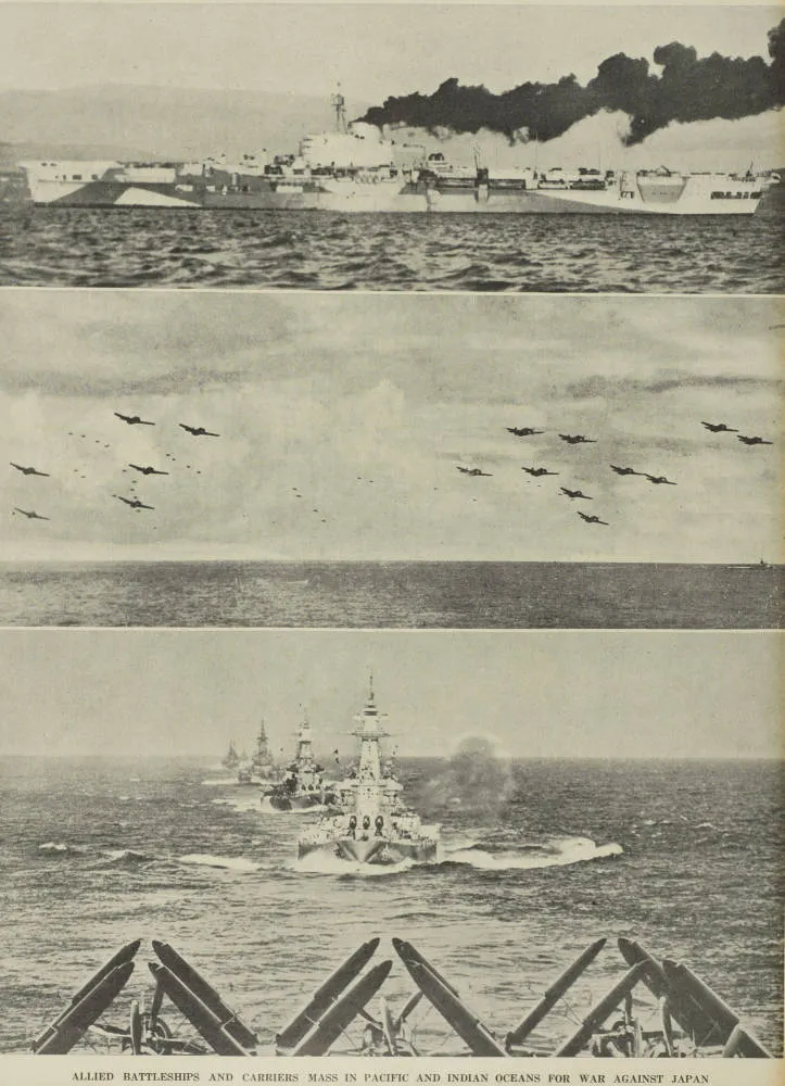 Allied battleships and carriers mass in Pacific and Indian oceans for war against Japan