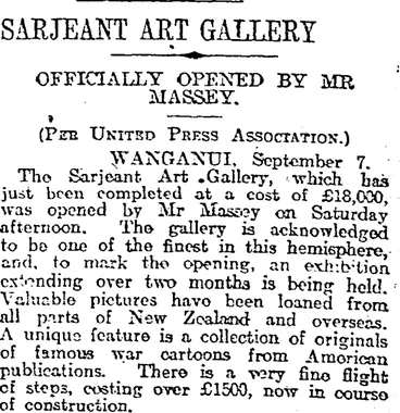Image: SARJEANT ART GALLERY (Otago Daily Times 8-9-1919)