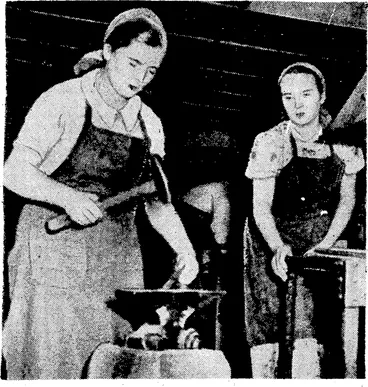 Image: Teaching* is essentially practical, and girls are trained in handling1 hot metal. (Evening Post, 28 January 1939)