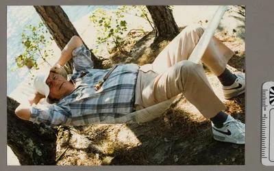 [Edmund Hillary in a hammock]