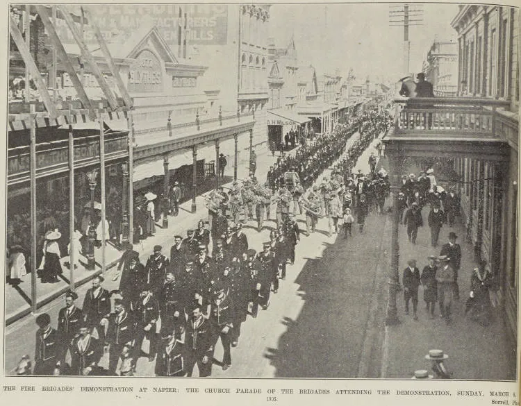 The Fire brigades demonstration at Napier: the church parade of the brigades attending the demonstration, Sunday, March 8, 1903