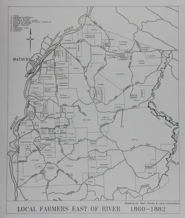 Image: Map of Mataura Farm Locations [Showing Farmers East of the River, 1860-1882]