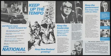 Image: [New Zealand National Party]: Keep up the tempo; keep New Zealand growing! To the householder; postage paid. Printed by Whitcombe & Tombs Limited [1966]