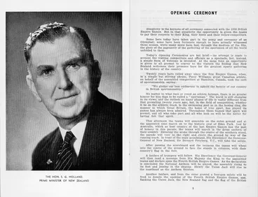 Image: British Empire Games, Auckland, New Zealand, 1950 :Opening ceremony [and] The Hon. S. G. Holland, Prime Minister of New Zealand. [Athletics, first day. Saturday, 4th February at Eden Park. Official programme. 1950. Pages 4-5].