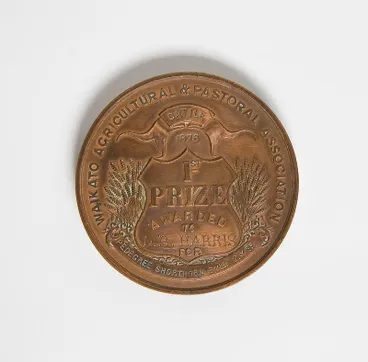 Image: Medal – Waikato Agriculture & Pastoral 1876 1st Prize Awarded to L.B. Harris